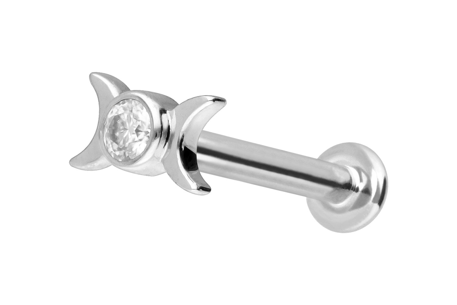14 Karat Gold Labret Piercing mit Push Fit MOISSANIT + 2 MONDE